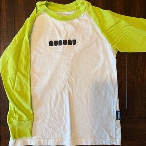 NUNUNU: White and Green Raglan Shirt